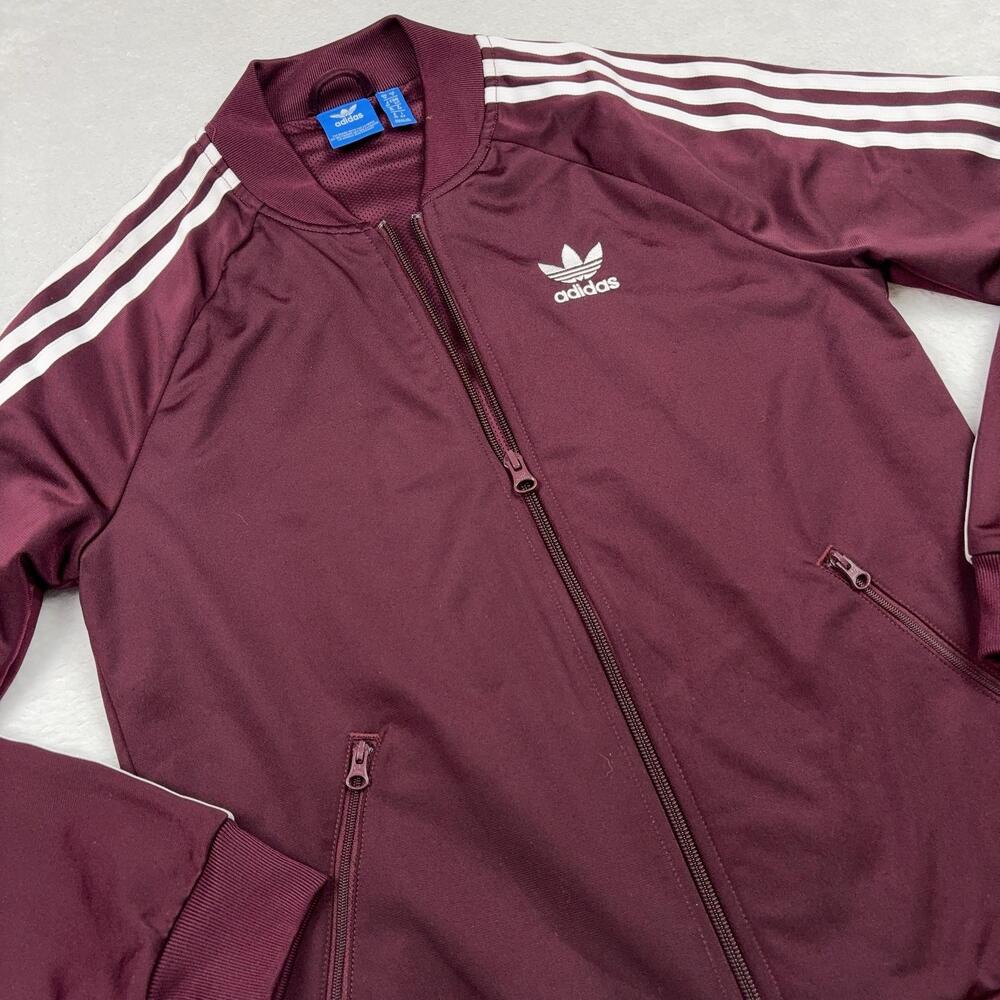 Adidas Jacket Mens S Red Bomber Full Zip Lined Striped 3-Stripes Casual